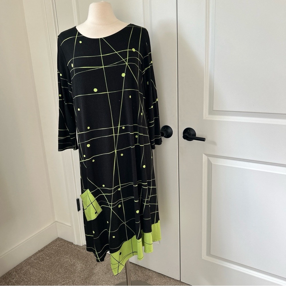 FAT HAT FH Clothing size 1X Asymmetric Geometric Midi Dress Artsy Lime Black VT